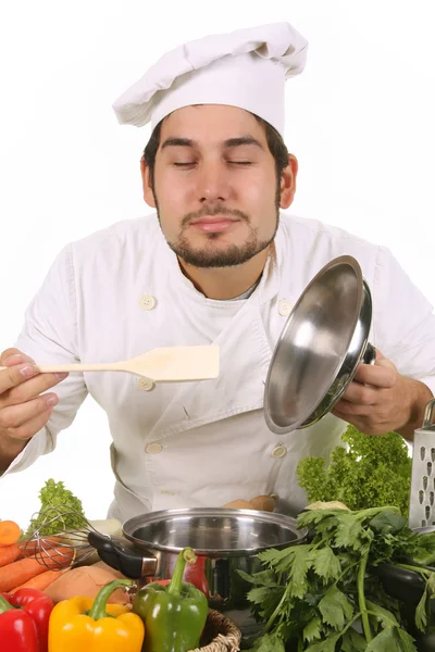Chef cheirando — Fotografia de Stock