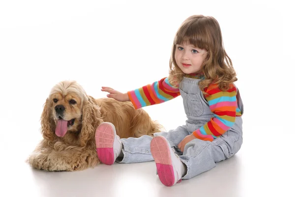 Девушка и собака — стоковое фото
