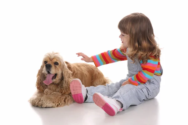 Szépség egy kicsi lány és a kutya — Stock Fotó