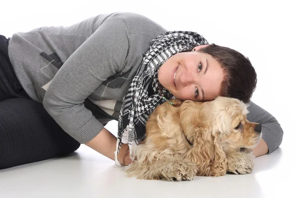 stock image Girl and american cocker spaniel