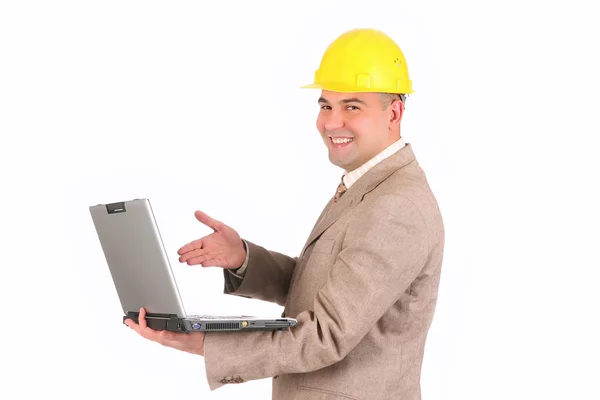 Dizüstü bilgisayar ile bir iş adamı — Stok fotoğraf