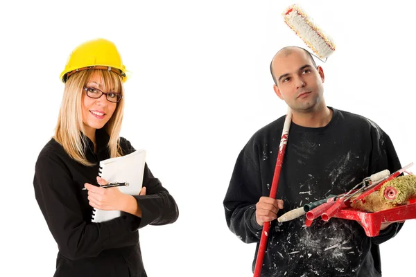 Businesswoman and house painter — Stock Photo, Image