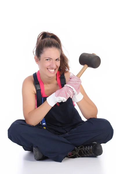 stock image Woman with black rubber mallet