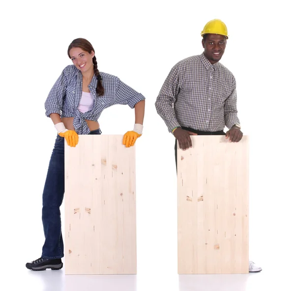 Timmerman en vrouw carpenter — Stockfoto