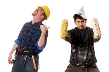 Construction worker and house painter clipart