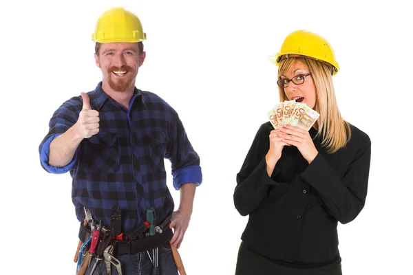 Byggnadsarbetare och affärskvinna — Stockfoto