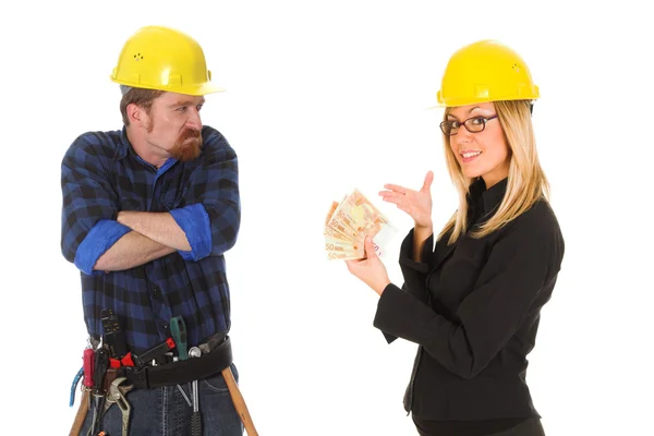 Bauarbeiter und Geschäftsfrau — Stockfoto