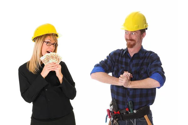 Bauarbeiter und Geschäftsfrau — Stockfoto