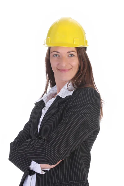 Junge Geschäftsfrau mit Helm — Stockfoto