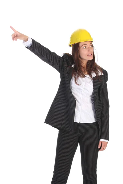 Affärskvinna som pekar uppåt — Stockfoto