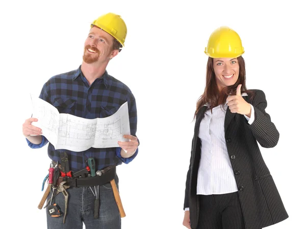 Zakenvrouw en bouw werknemer — Stockfoto