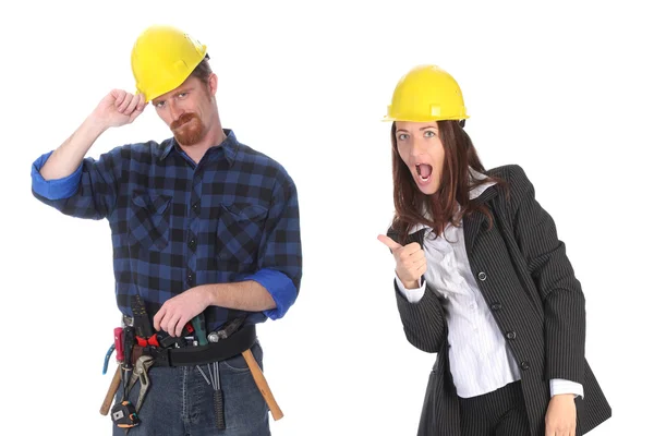 Podnikatelka a stavební dělník — Stock fotografie