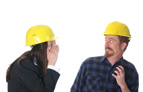 Zakenvrouw en bouw werknemer — Stockfoto