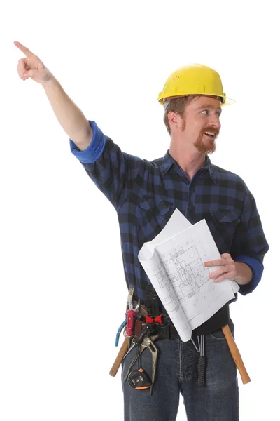 Trabajadores de la construcción señalando —  Fotos de Stock