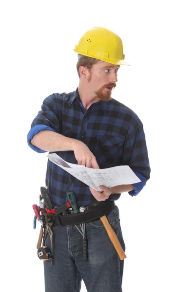 Byggnadsarbetare som pekar — Stockfoto