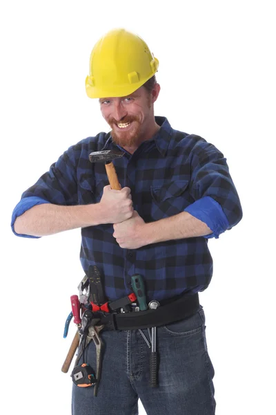 Stavební dělník s kladivem — Stock fotografie