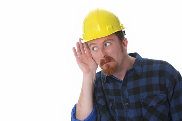 Ouvrier de la construction avec la main sur l'oreille — Photo