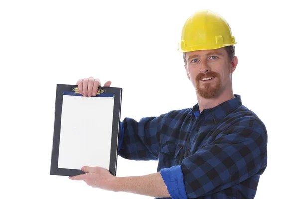 Byggnadsarbetare med dokument — Stockfoto