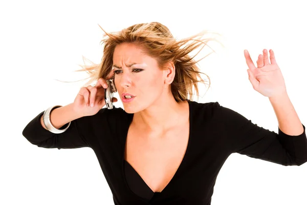 Naštvaná žena volá mobilním telefonem — Stock fotografie