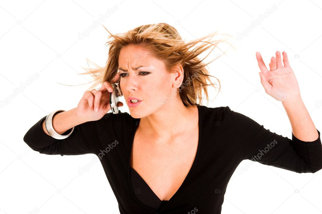 Angry woman calling by mobile phone