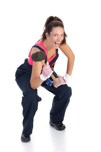 黒いゴム製木槌を持つ女性 — ストック写真
