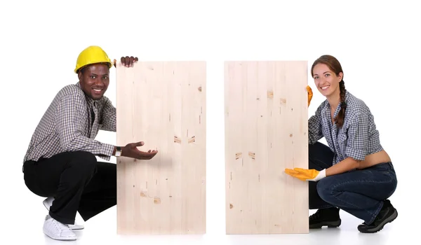 Marangoz ve kadın marangoz — Stok fotoğraf