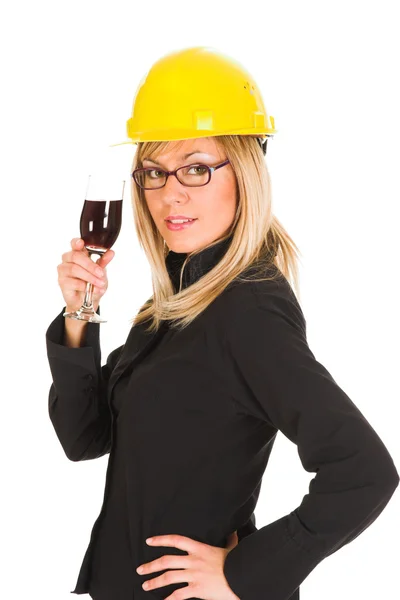 Zakenvrouw met een glas wijn — Stockfoto