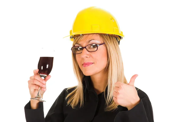 Businesswoman with a glass of wine — Stock Photo, Image