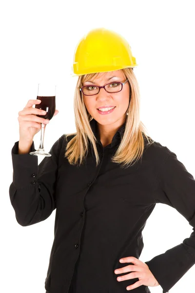 Affärskvinna med ett glas vin — Stockfoto