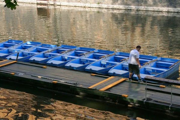 stock image Prague, a boatman on the river Vltava