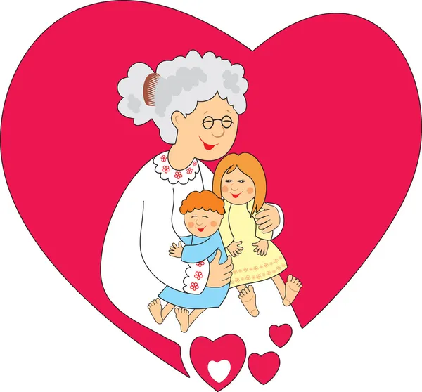 Abuela con nietos — Vector de stock