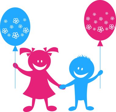 Happy children with balloons clipart