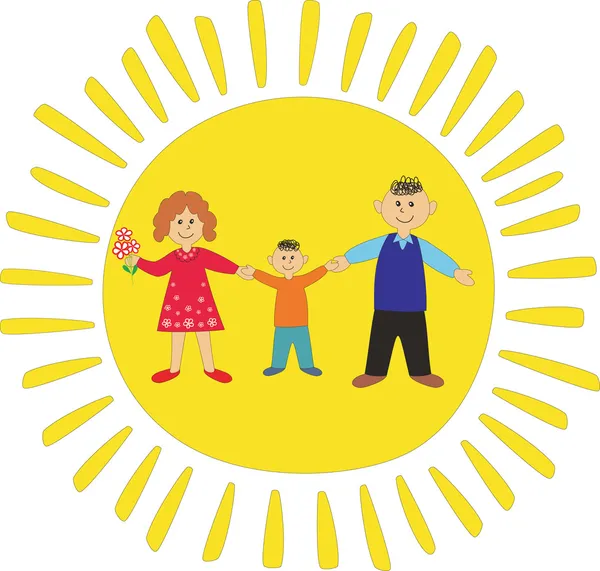 Щаслива сім'я на фоні сонця . — стоковий вектор