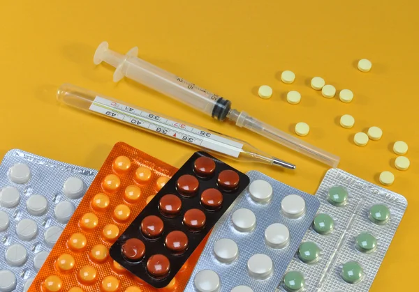 stock image Medicine. Tablet and thermometer