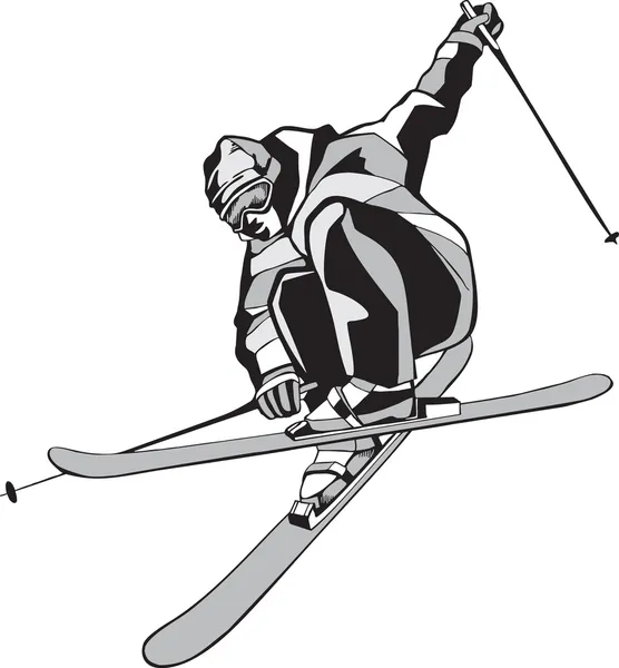スキーで山スキーヤー — ストックベクタ