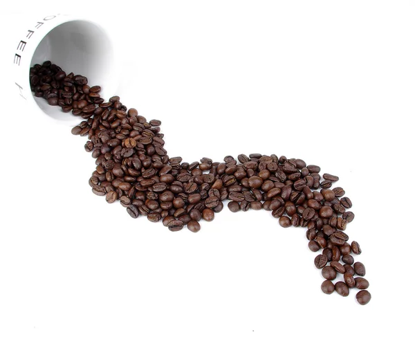 Kaffebönor med vit kopp — Stockfoto