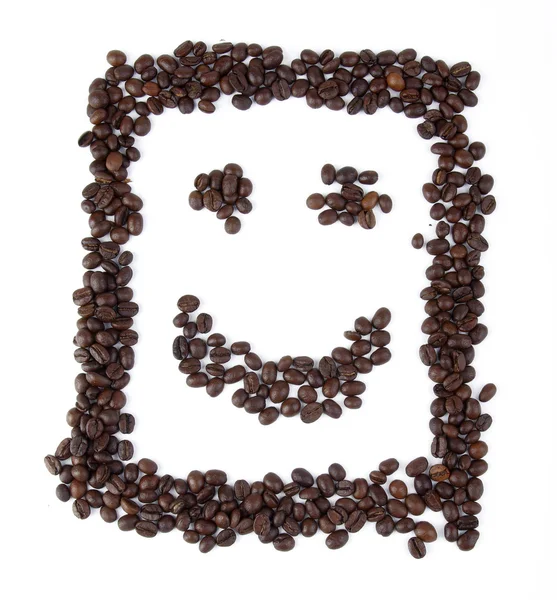 Sonriente con granos de café — Foto de Stock