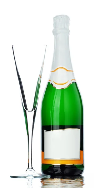 Champagne glas en fles — Stockfoto