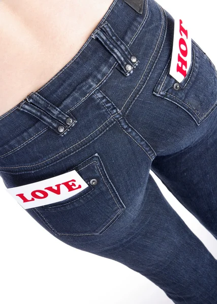 Jeans zak met labels — Stockfoto