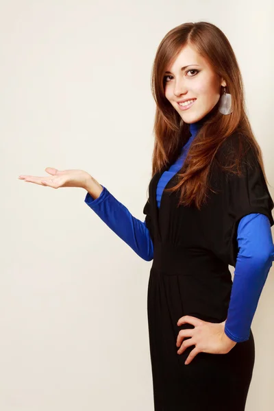 Young happy woman with hand gesture — Stock Photo, Image