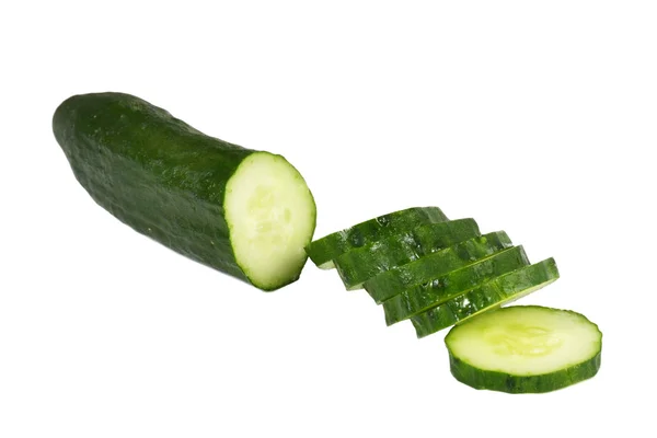 Cucumber and slices isolated on white ba — Stock Photo, Image