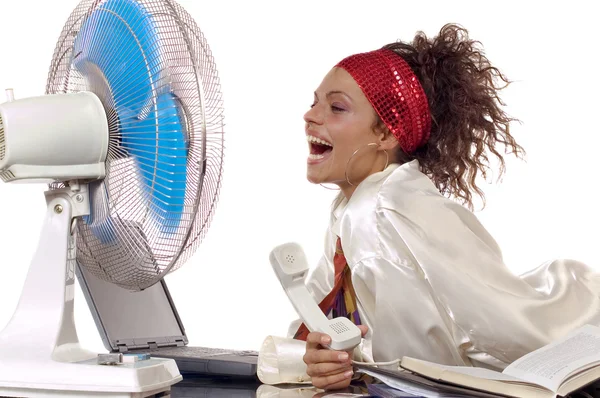 Ventilator and woman — Stock Photo, Image