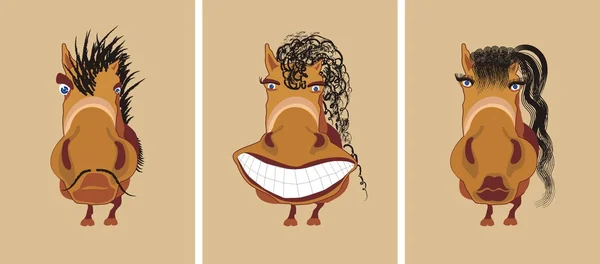 Три смішні кінь — стоковий вектор