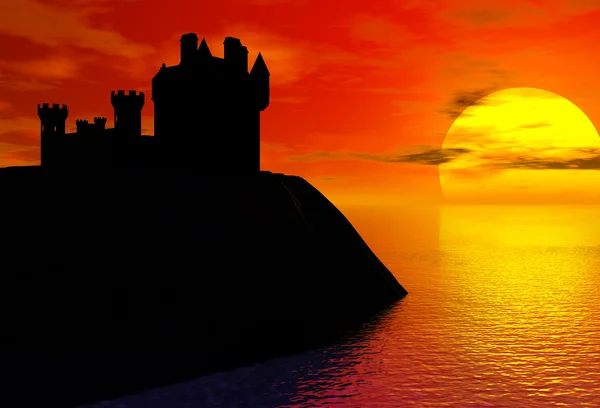 Castle silhouette with sunset — Stock Photo, Image