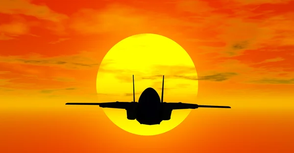 Militärflugzeug mit Sonnenuntergang im Hintergrund — Stockfoto
