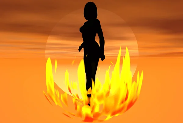 stock image Girl silhouette with fire around