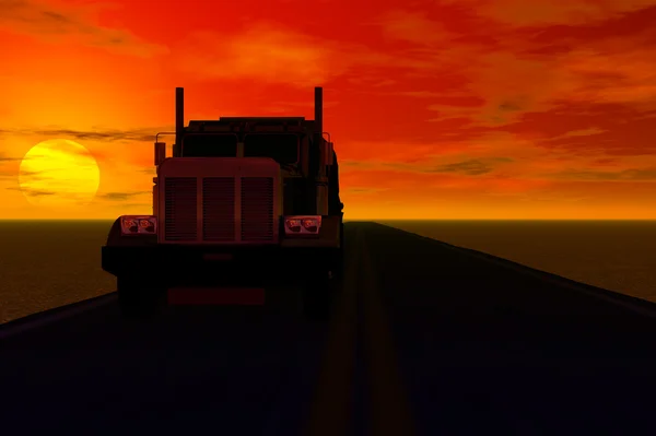 Lastbil med solnedgång — Stockfoto