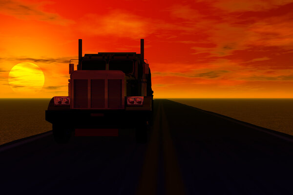 Truck with sunset