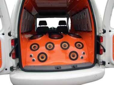 Car with power audio system clipart