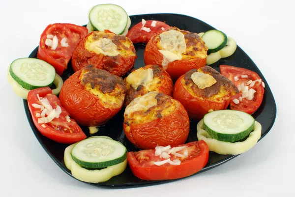 Baked tomatoes with cheese and eggs — Stock Photo, Image